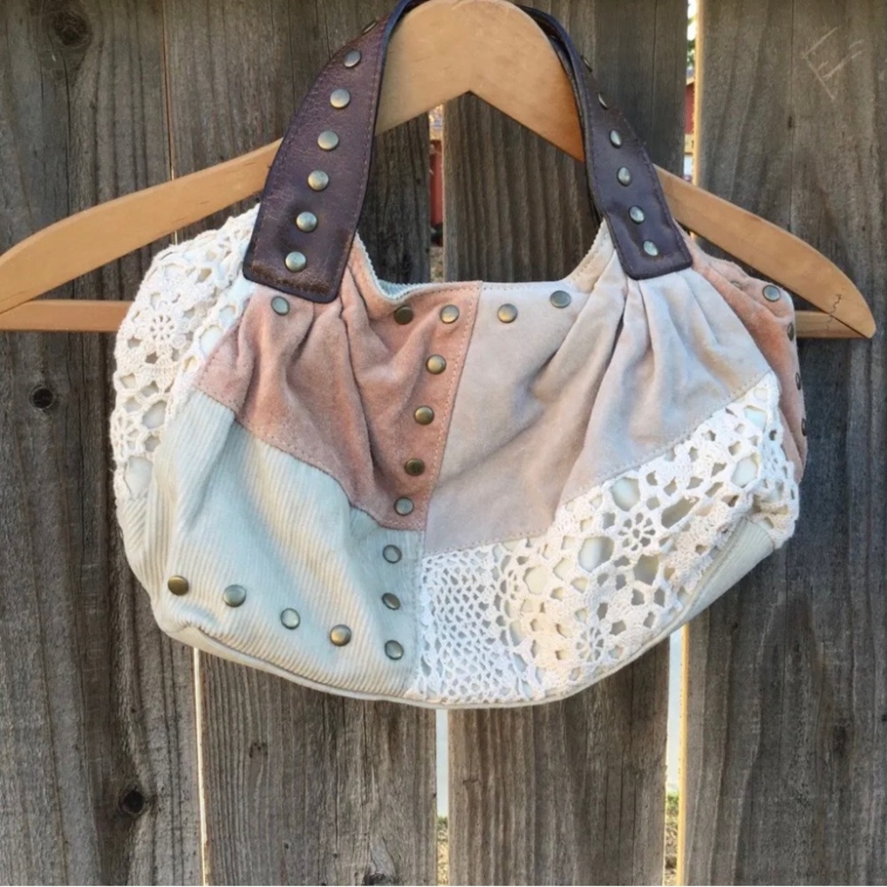 Fashion Express BOHO Suede/crochet Patch Handbag NWOT!